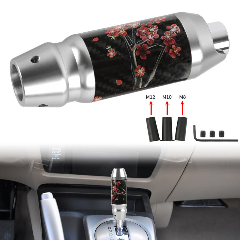 Brand New Universal Sakura Flowers Real Carbon Fiber Silver Aluminum Automatic Transmission Racing Gear Shift Knob