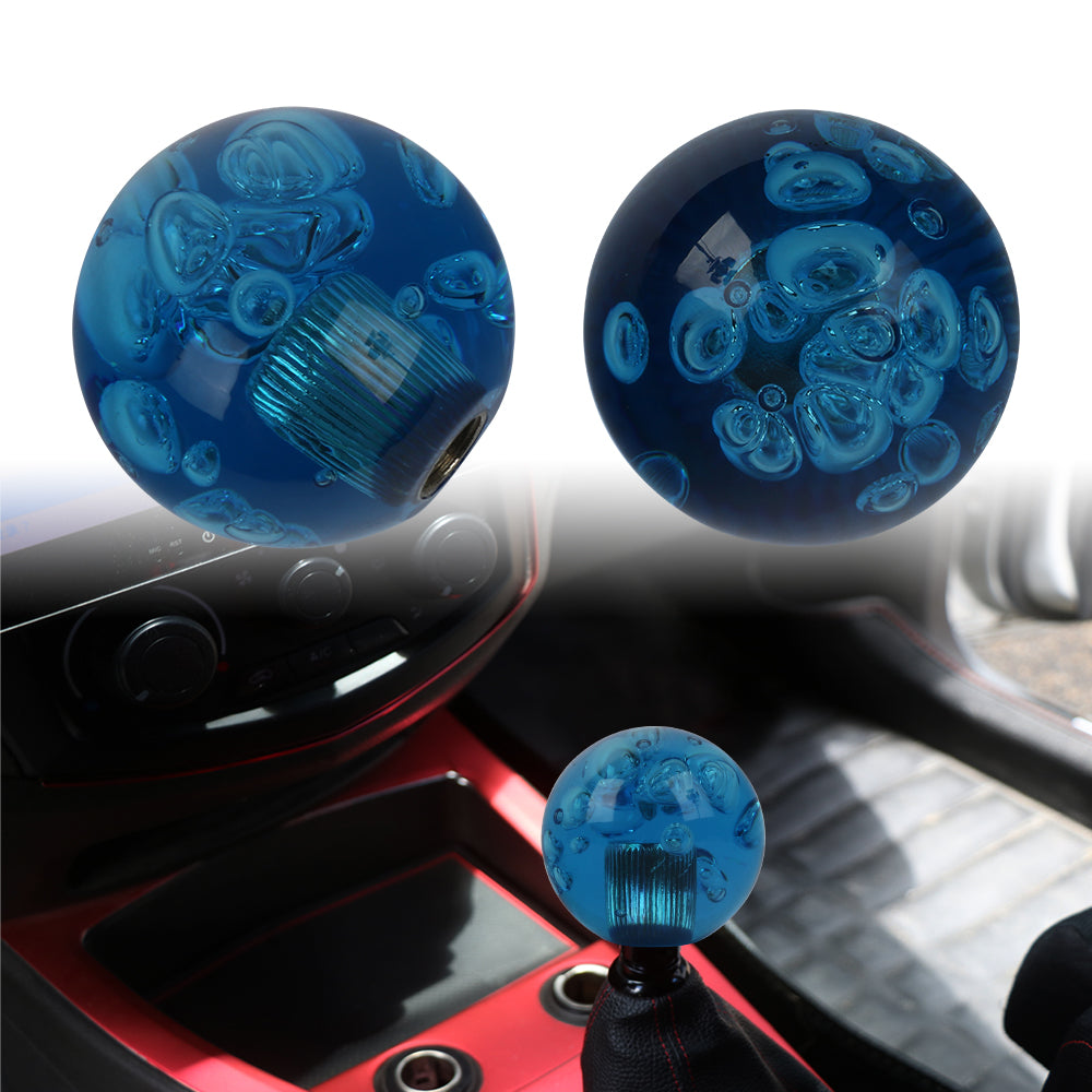 BRAND NEW UNIVERSAL V2 CRYSTAL BUBBLE BLUE ROUND BALL SHIFT KNOB MANUAL CAR RACING GEAR UNIVERSAL