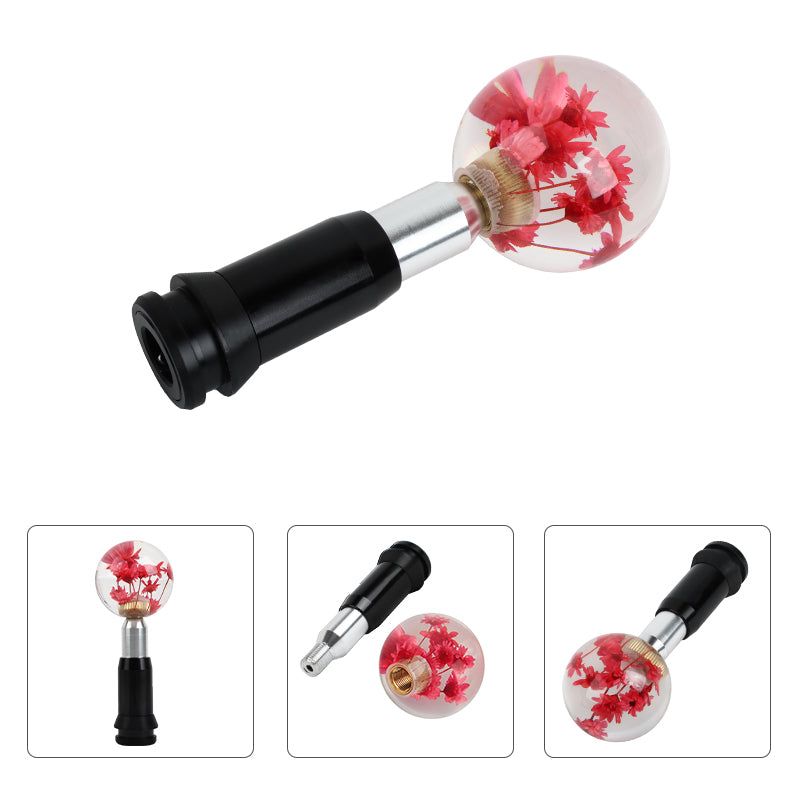 Brand New Universal Round Ball Crystal Clear Red Flowers Automatic Gear Shift Knob Shifter