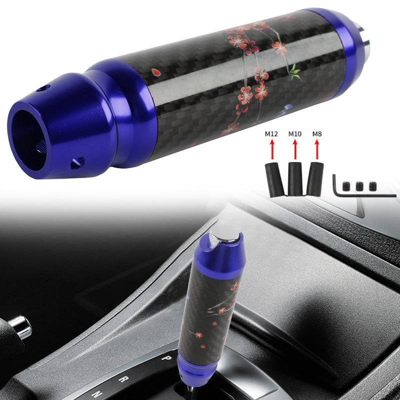 Brand New Sakura Flowers Universal Real Carbon Fiber Blue Aluminum Automatic Transmission Racing Gear Shift Knob