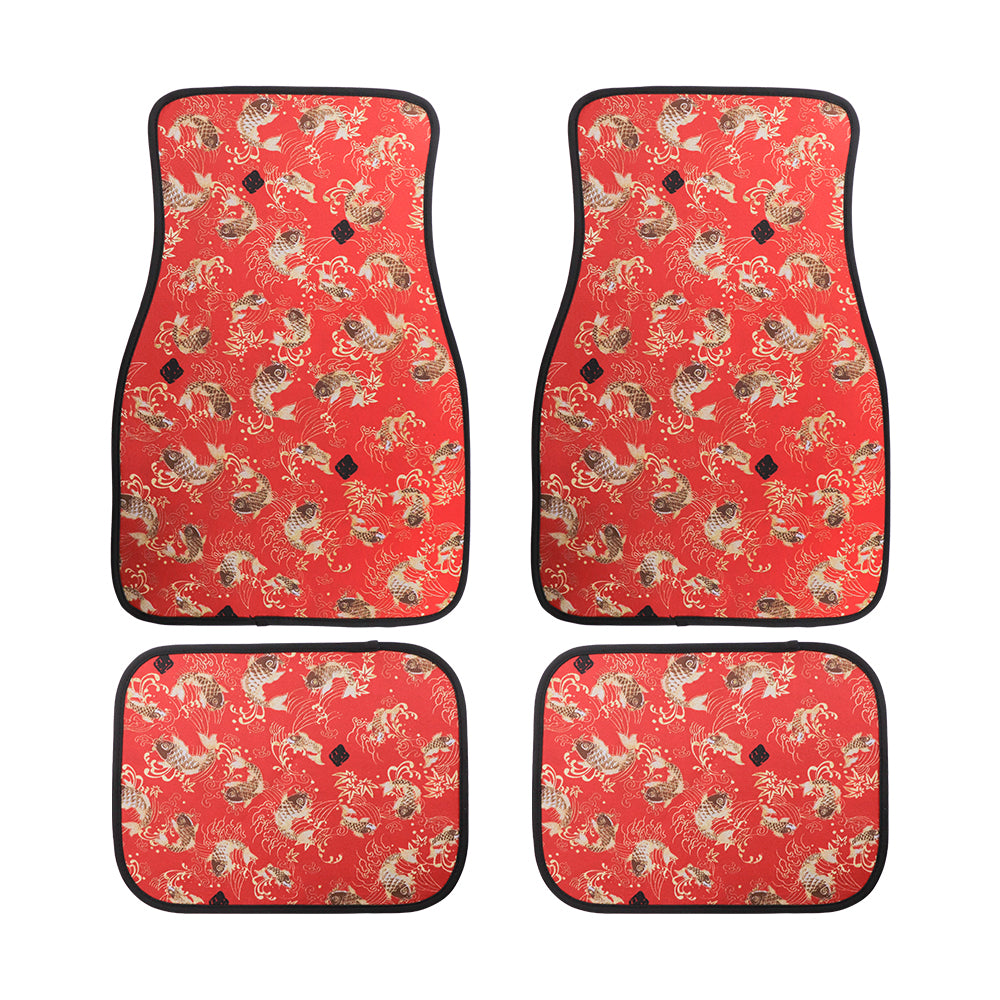 Brand New 4PCS SAKURA KOI FISH Racing Red Fabric Car Floor Mats Interior Carpets