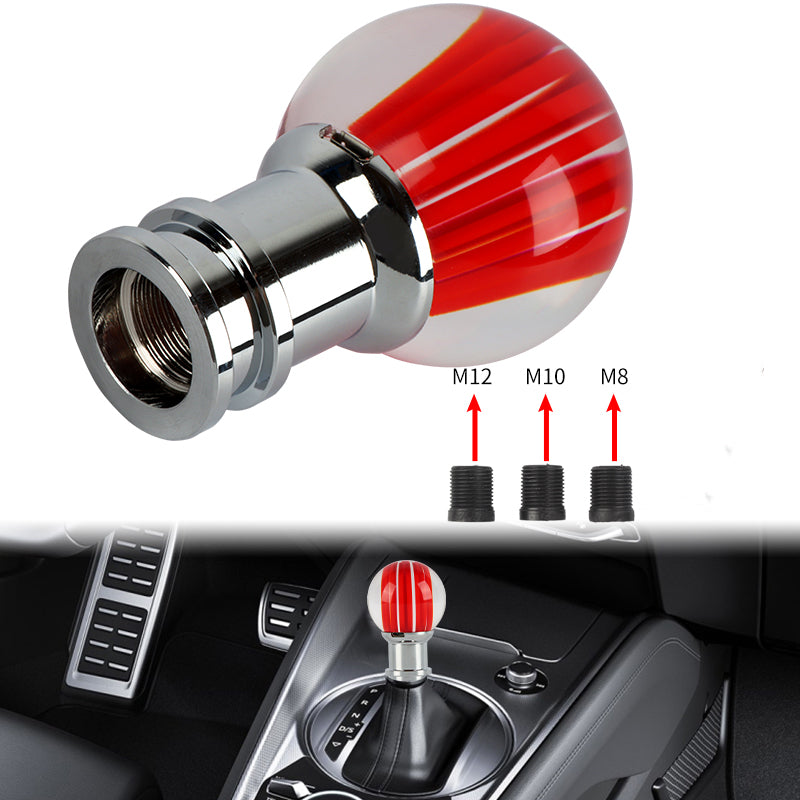 Brand New Universal Jdm Round Ball Crystal Clear Red Stripes Manual Car Racing Gear Shift Knob Shifter M12 M10 M8