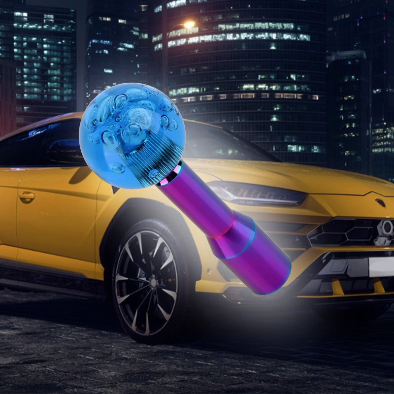 BRAND NEW UNIVERSAL V2 CRYSTAL BUBBLE BLUE ROUND BALL SHIFT KNOB MANUAL CAR RACING GEAR M8 M10 M12 & Neo Chrome Shifter Extender Extension