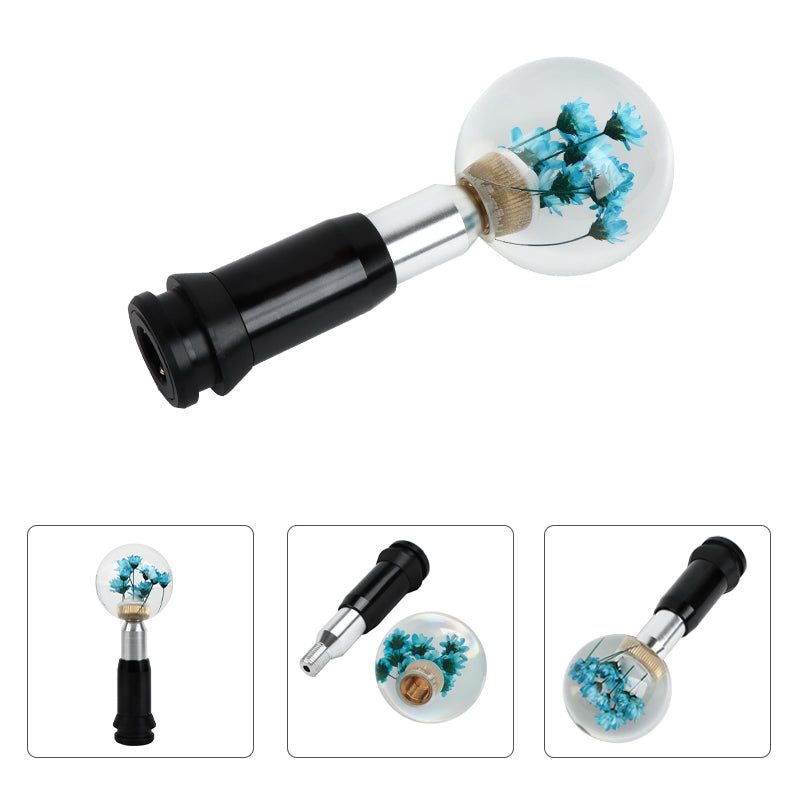 Brand New Universal Round Ball Crystal Clear Teal Flowers Automatic Gear Shift Knob Shifter