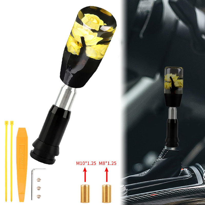 Brand New Universal JDM Crystal Rose Flowers Yellow Head Automatic Car Gear Shift Knob shifter