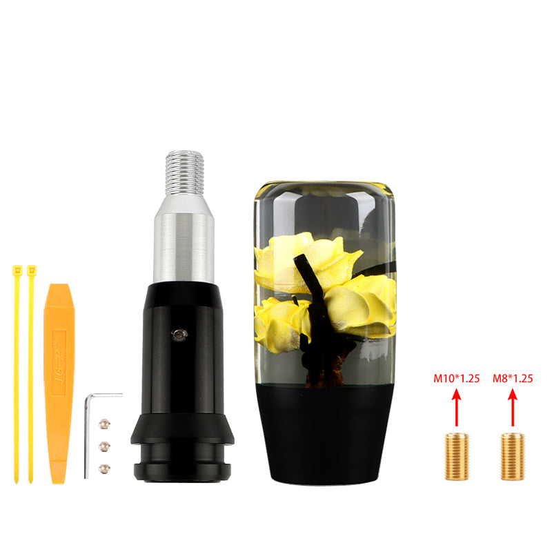 Brand New Universal JDM Crystal Rose Flowers Yellow Head Automatic Car Gear Shift Knob shifter