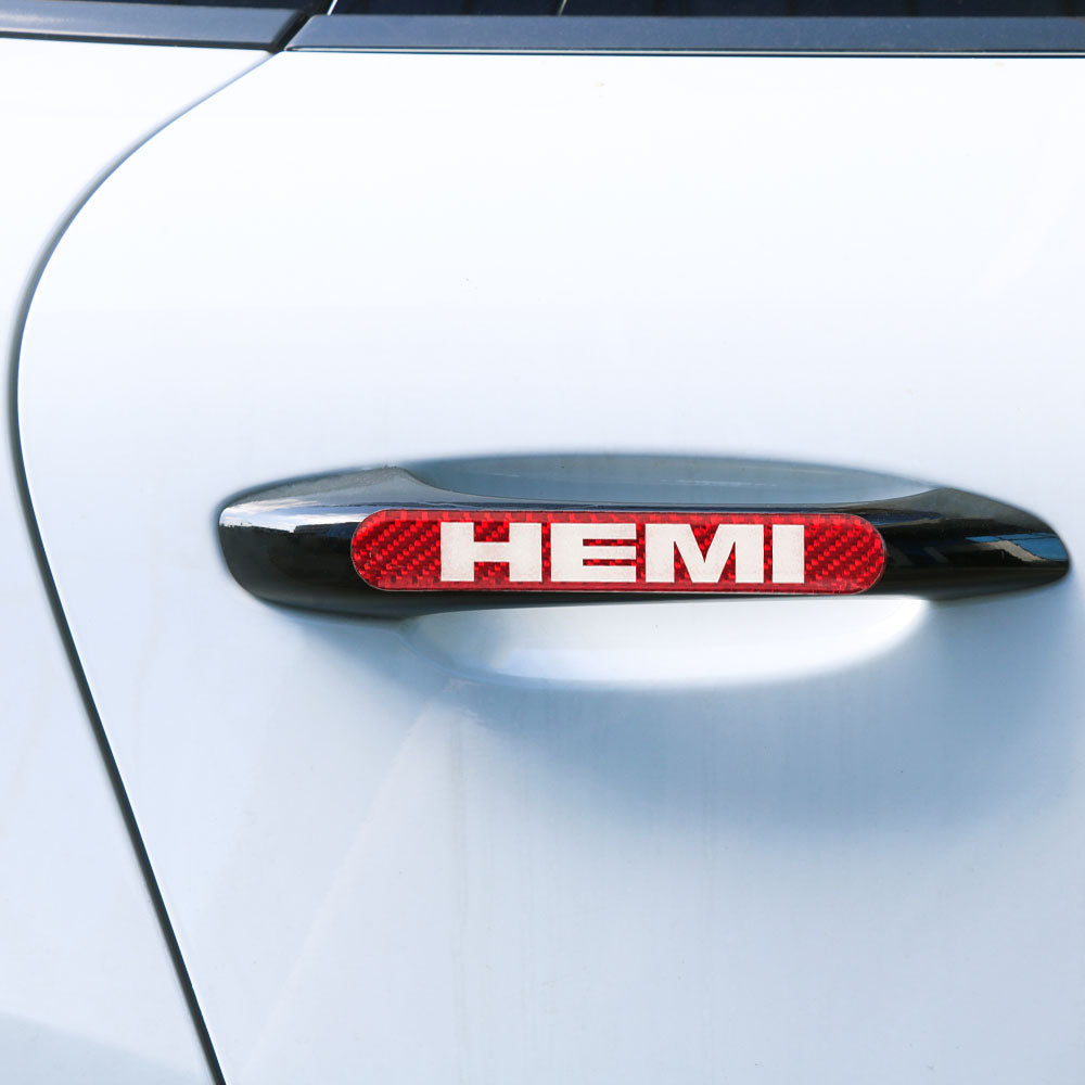 Brand New 4PCS HEMI Real Carbon Fiber Red Car Trunk Side Fenders Door Badge Scratch Guard Sticker