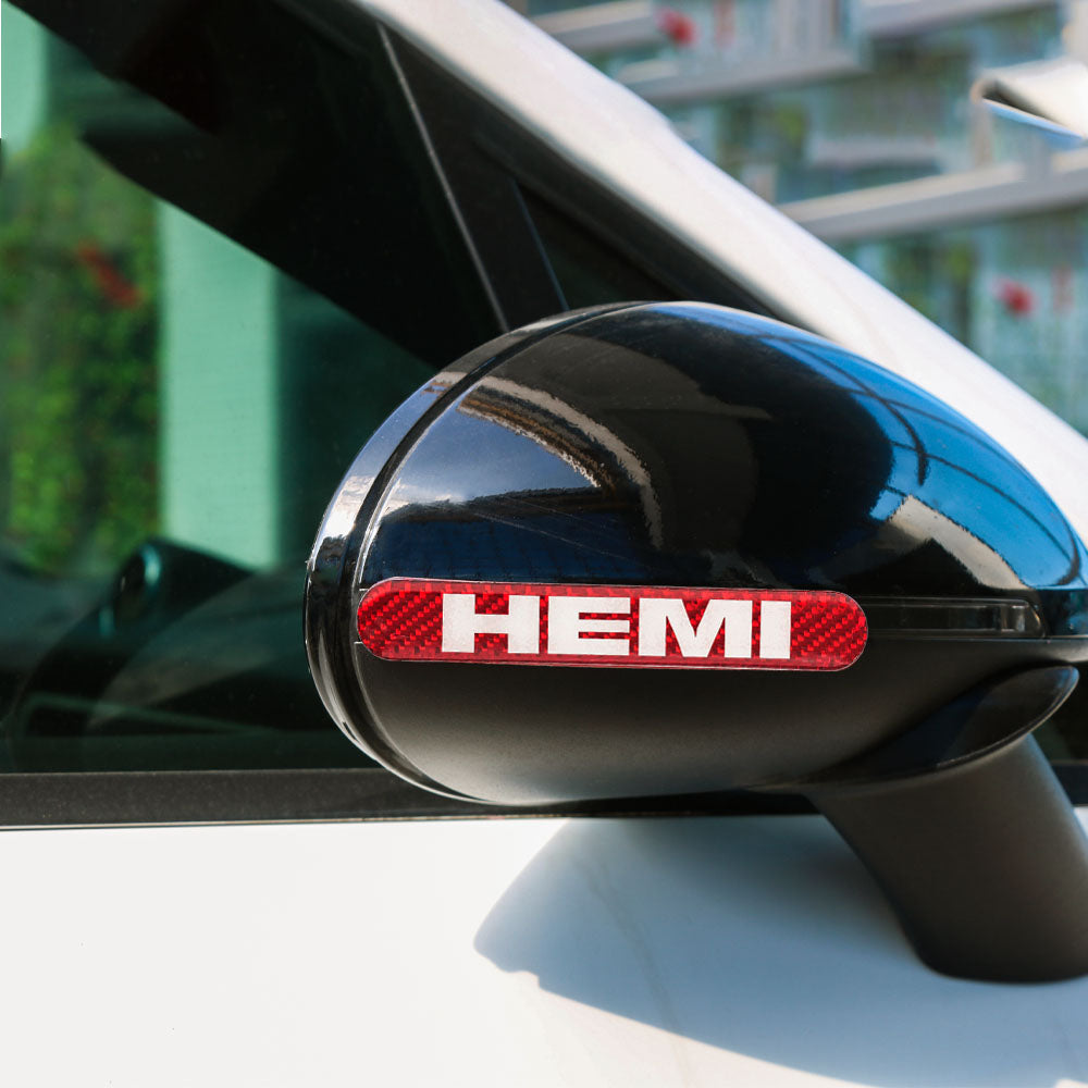 Brand New 4PCS HEMI Real Carbon Fiber Red Car Trunk Side Fenders Door Badge Scratch Guard Sticker