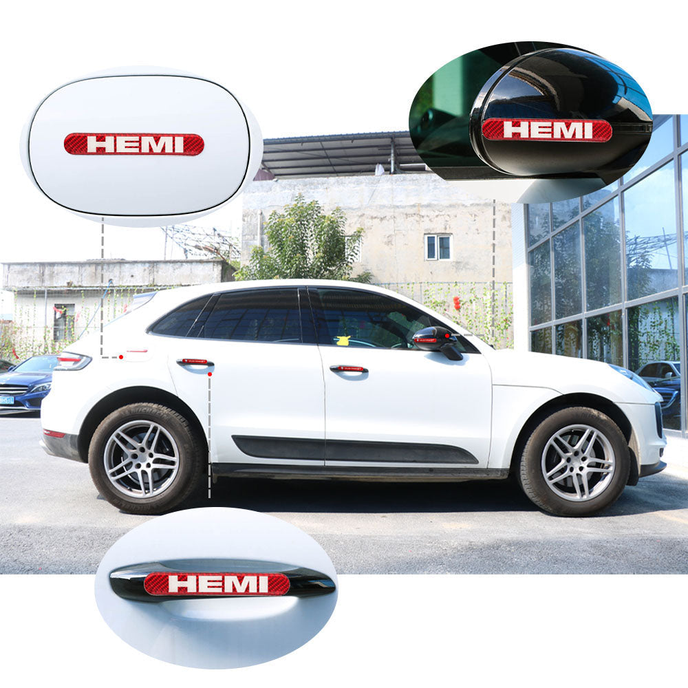 Brand New 4PCS HEMI Real Carbon Fiber Red Car Trunk Side Fenders Door Badge Scratch Guard Sticker