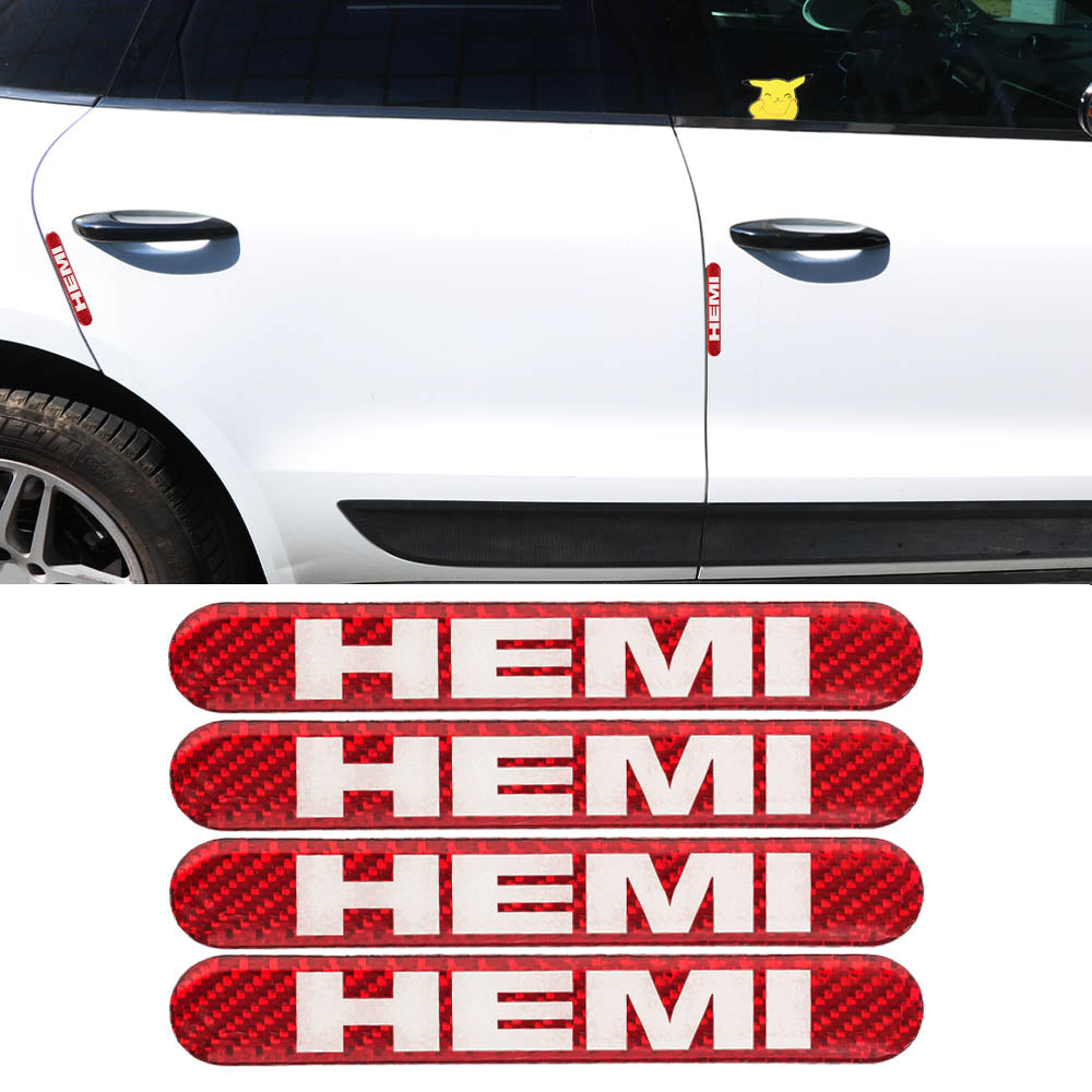 Brand New 4PCS HEMI Real Carbon Fiber Red Car Trunk Side Fenders Door Badge Scratch Guard Sticker