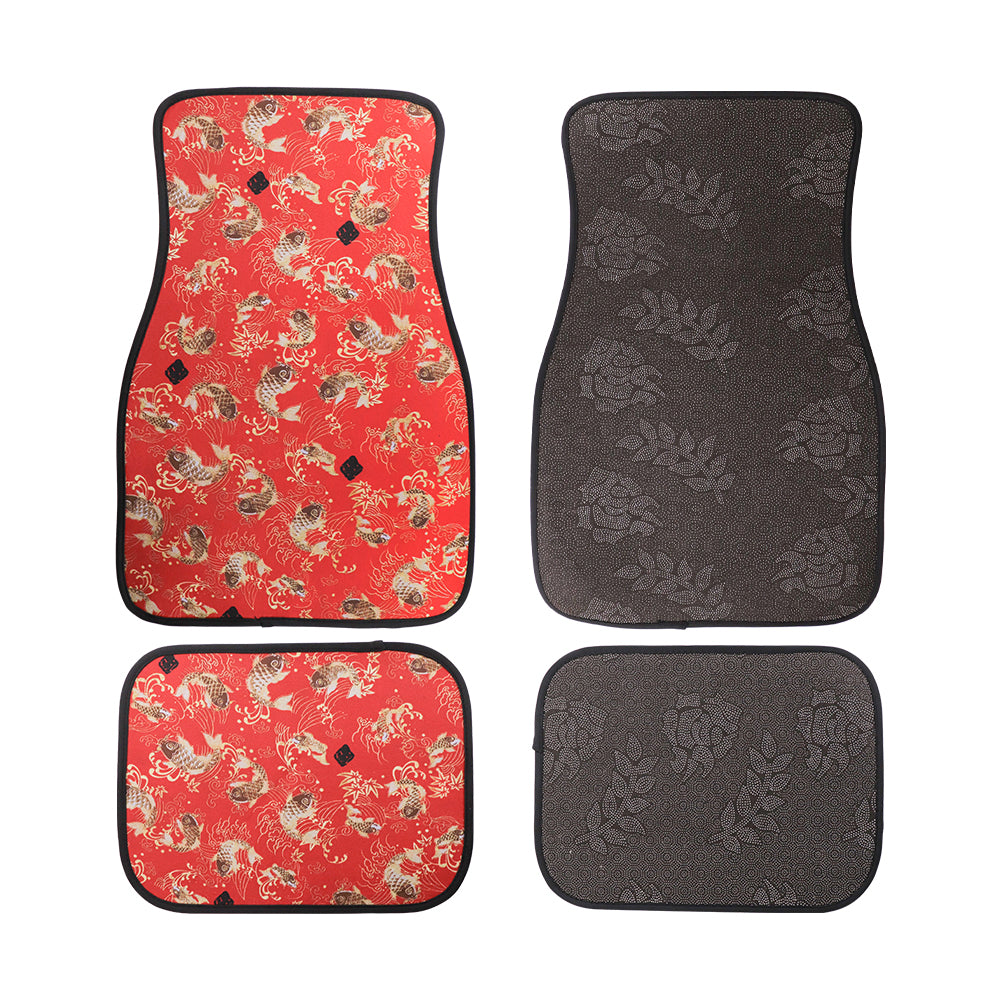 Brand New 4PCS SAKURA KOI FISH Racing Red Fabric Car Floor Mats Interior Carpets