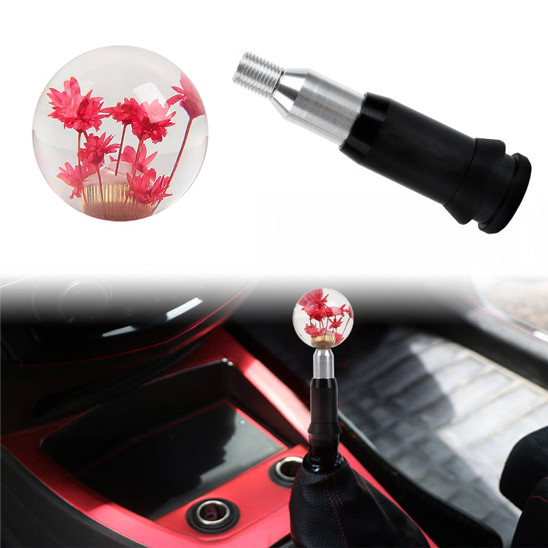 Brand New Universal Round Ball Crystal Clear Red Flowers Automatic Gear Shift Knob Shifter