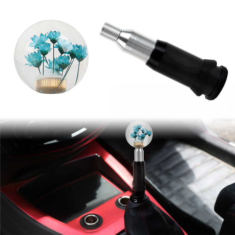 Brand New Universal Round Ball Crystal Clear Teal Flowers Automatic Gear Shift Knob Shifter