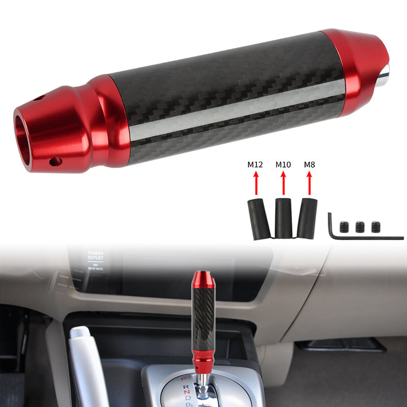 Brand New Universal Real Carbon Fiber Red Aluminum Automatic Transmission Racing Gear Shift Knob