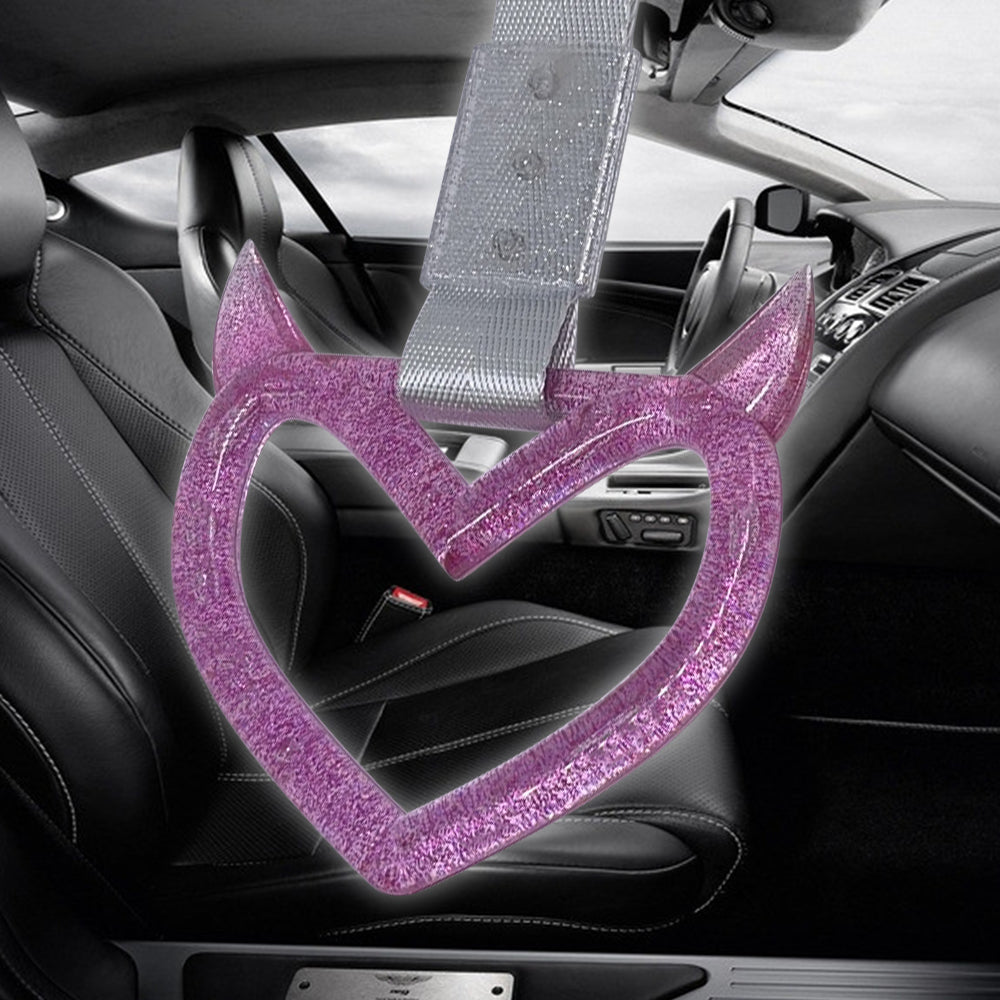 Brand New Devil Demon Heart Purple Glitter JDM TSURIKAWA Ring Subway Train Bus Handle Strap Charm Drift