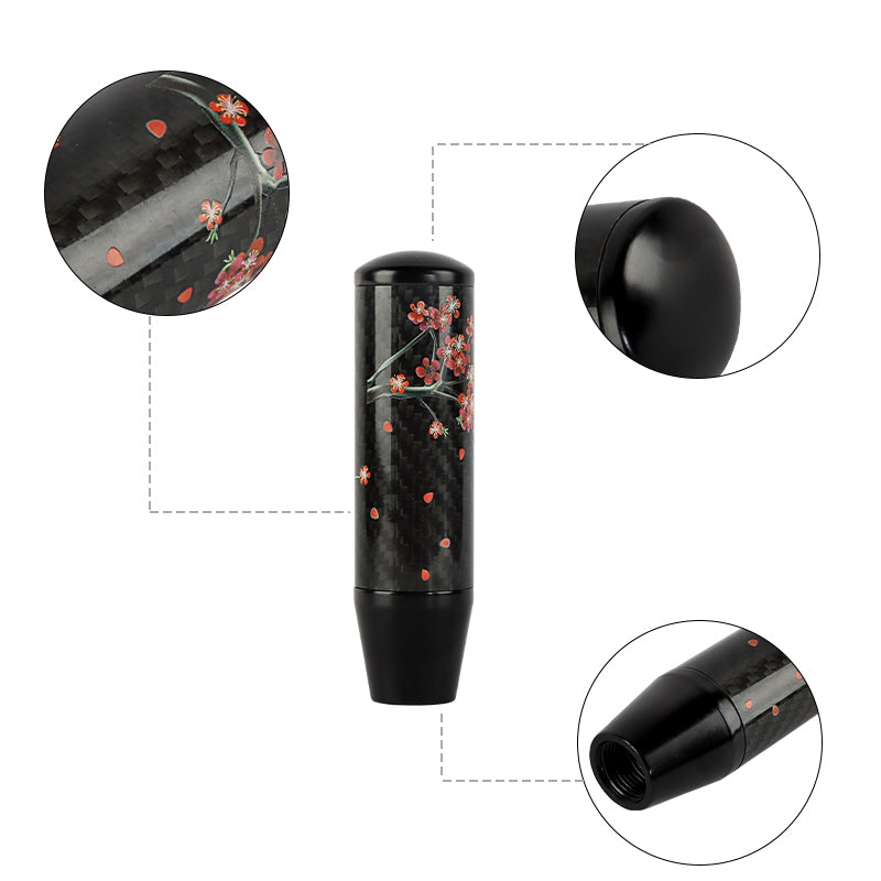 Brand New 13CM Universal Sakura Flower Black Carbon Fiber Manual Gear Stick Shift Knob Lever Shifter M12 M10 M8