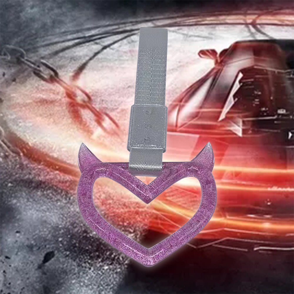 Brand New Devil Demon Heart Purple Glitter JDM TSURIKAWA Ring Subway Train Bus Handle Strap Charm Drift