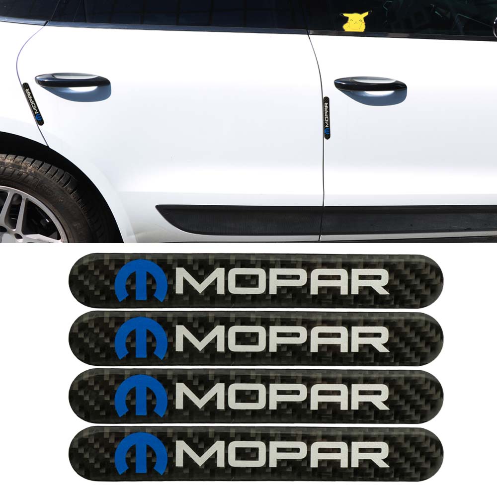 Brand New 4PCS Mopar Real Carbon Fiber Black Car Trunk Side Fenders Door Badge Scratch Guard Sticker