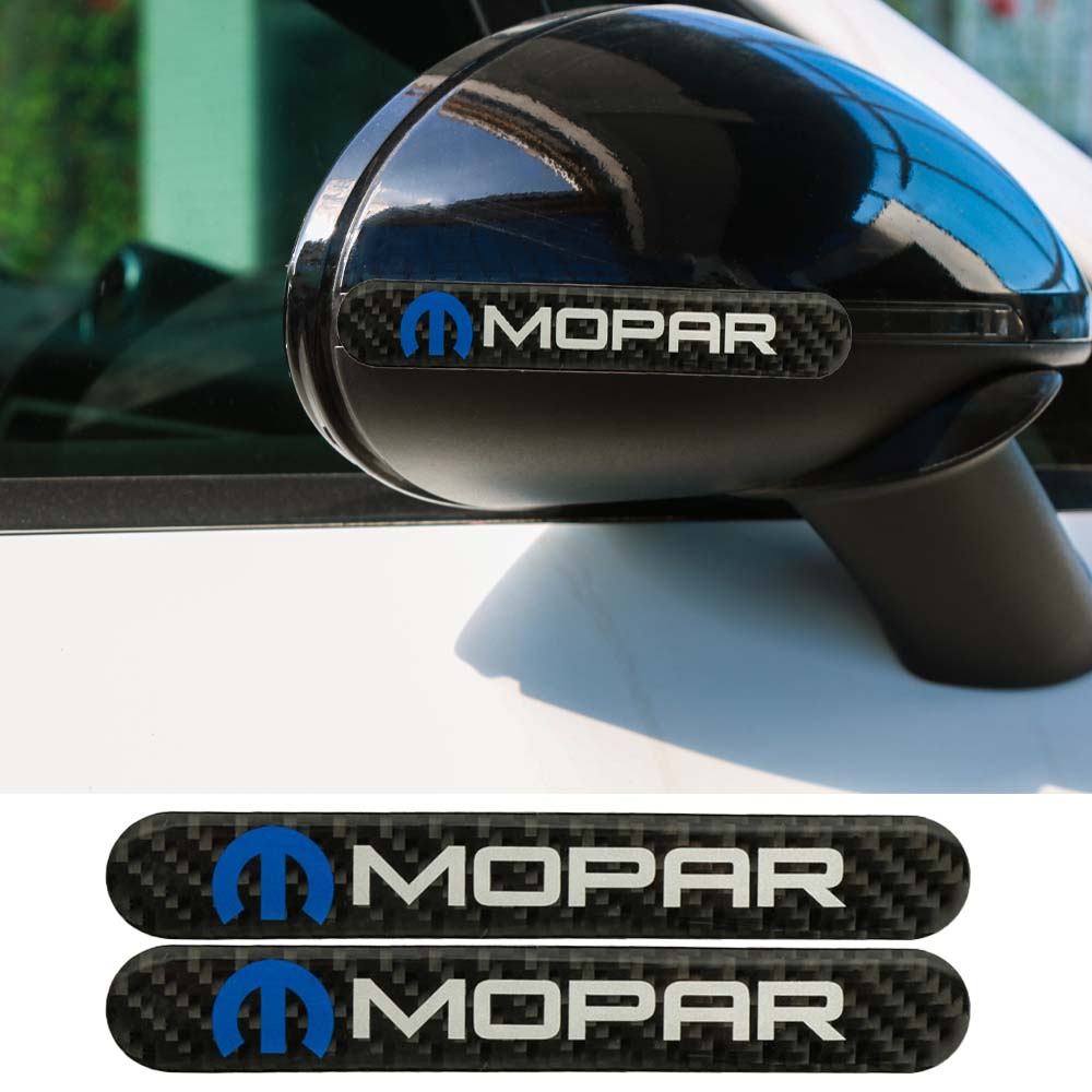 Brand New 2PCS Mopar Real Carbon Fiber Black Car Trunk Side Fenders Door Badge Scratch Guard Sticker