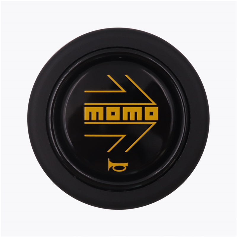 Brand New Universal Momo Car Horn Button Black/Yellow Steering Wheel Center Cap W/Packaging