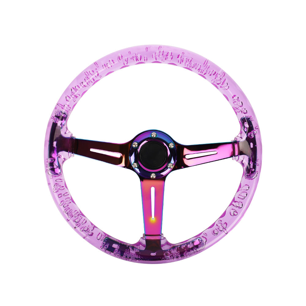 Brand New Universal 6-Hole 350mm Deep Dish Vip Purple Crystal Bubble Neo Spoke Steering Wheel