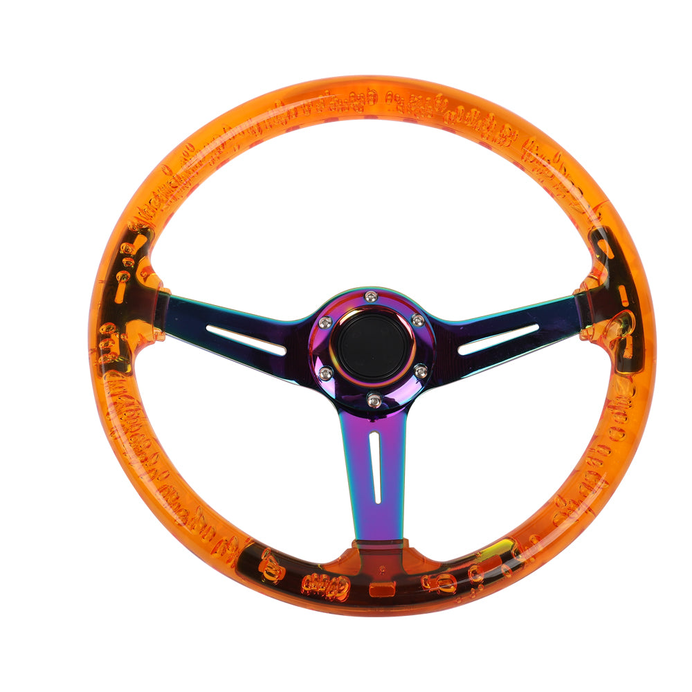 Brand New Universal 6-Hole 350mm Deep Dish Vip Orange Crystal Bubble Neo Spoke Steering Wheel