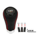 Brand New Universal Mugen Red Stitches Black Leather Manual Car Gear Shift Knob Shifter Lever M8 M10 M12