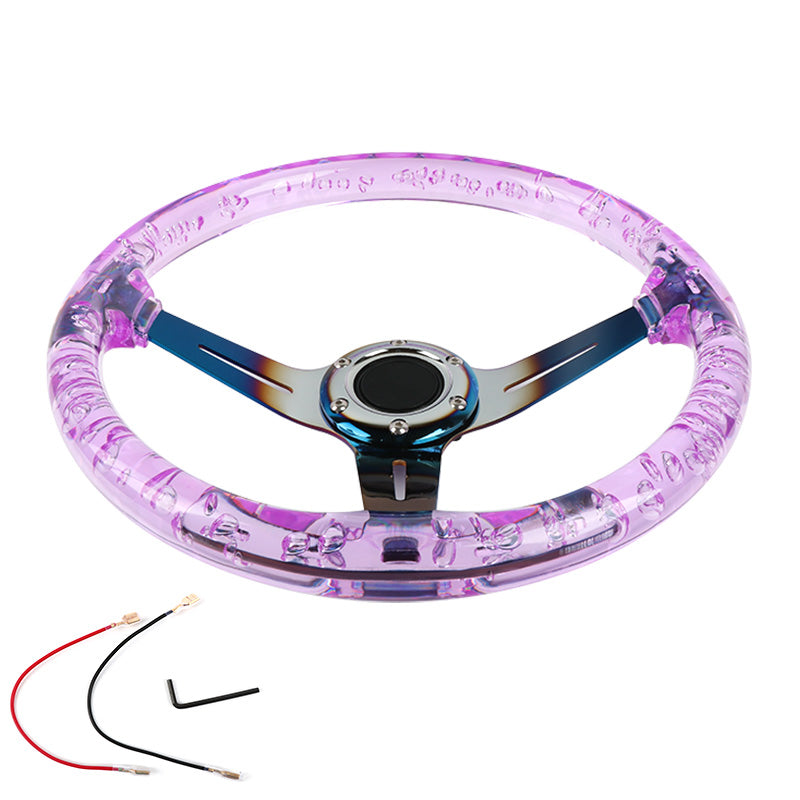 Brand New Universal 6-Hole 350mm Deep Dish Vip Purple Crystal Bubble Burnt Blue Spoke Steering Wheel