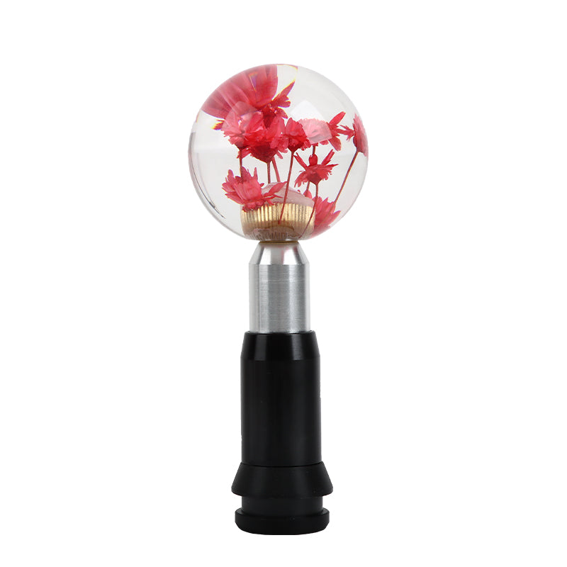 Brand New Universal Round Ball Crystal Clear Red Flowers Automatic Gear Shift Knob Shifter