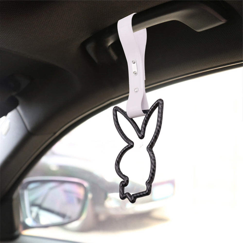 Brand New Playboy Bunny Shaped Carbon Fiber JDM TSURIKAWA Subway Bus Handle White Strap Charm Drift