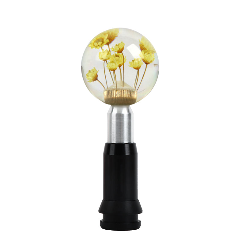 Brand New Universal Round Ball Crystal Clear Yellow Flowers Automatic Gear Shift Knob Shifter