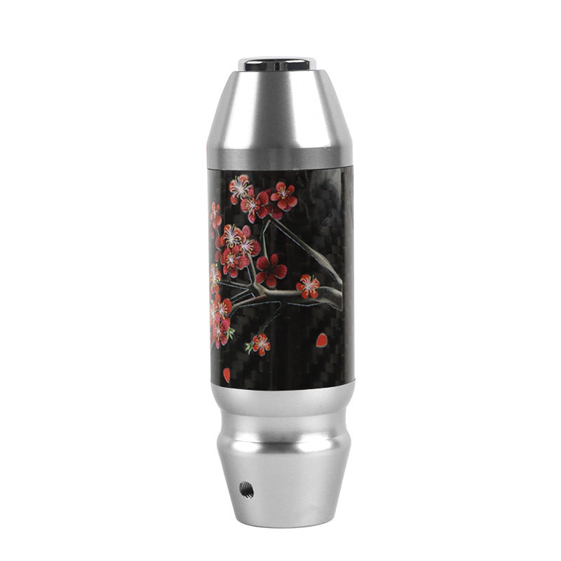 Brand New Universal Sakura Flowers Real Carbon Fiber Silver Aluminum Automatic Transmission Racing Gear Shift Knob