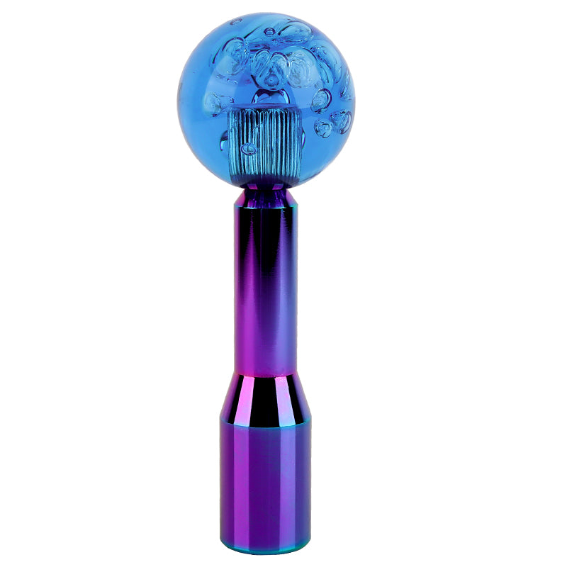 BRAND NEW UNIVERSAL V2 CRYSTAL BUBBLE BLUE ROUND BALL SHIFT KNOB MANUAL CAR RACING GEAR M8 M10 M12 & Neo Chrome Shifter Extender Extension