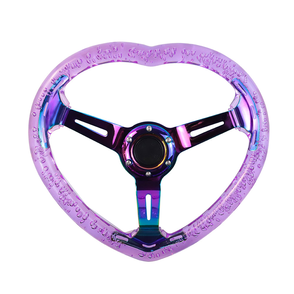 Brand New Universal 6-Hole 350MM Heart Purple Deep Dish Vip Crystal Bubble Neo Spoke Steering Wheel