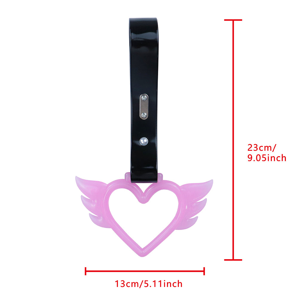 Brand New Angel Wing Heart Pink Glow In The Dark JDM TSURIKAWA Ring Subway Train Bus Handle Black Strap Charm Drift