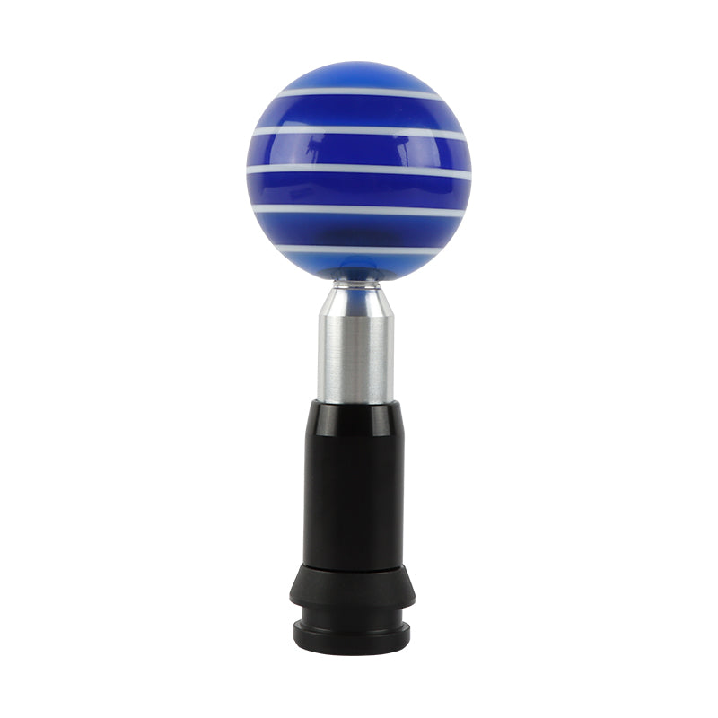 Brand New Jdm Universal Glossy Blue W/White Stripes Round Ball Automatic Shift Knob Shifter