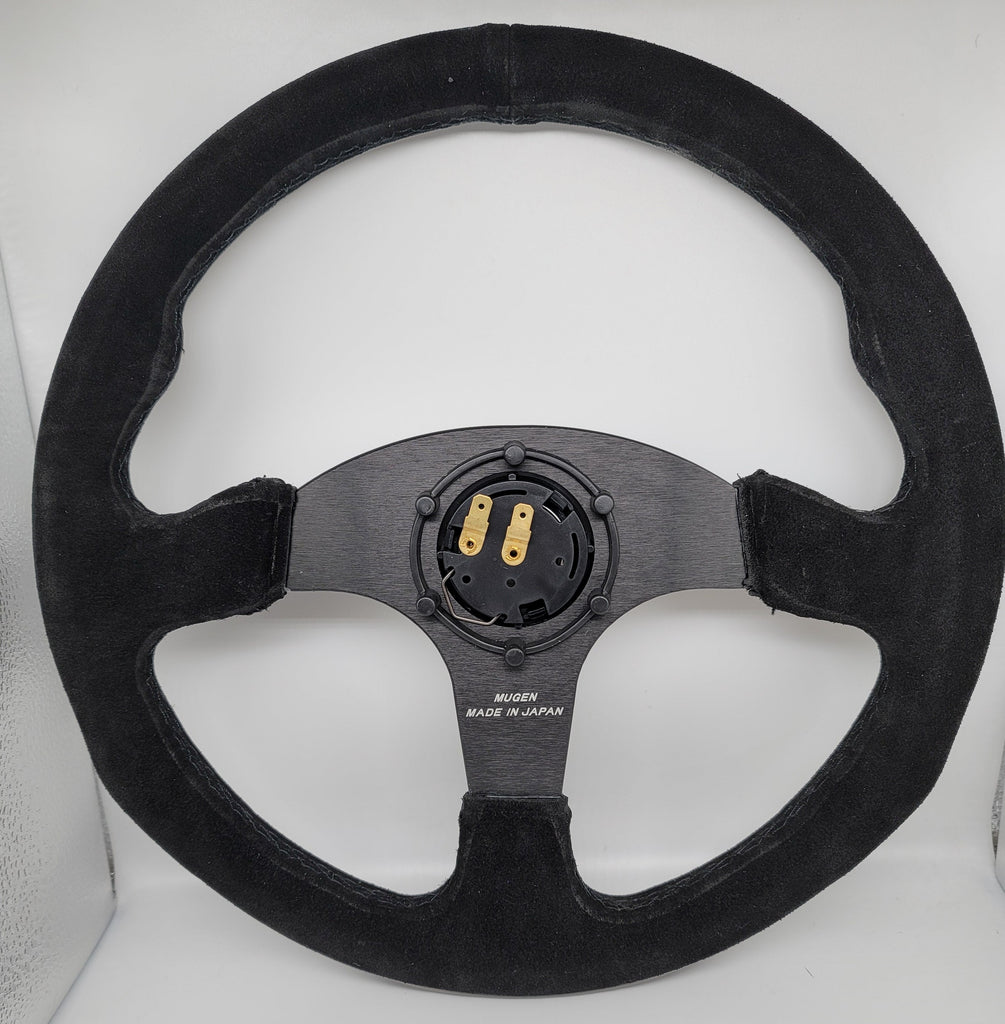 Brand New 14" MUGEN Style Racing Black Stitching Leather Suede Sport Steering Wheel w Horn Button