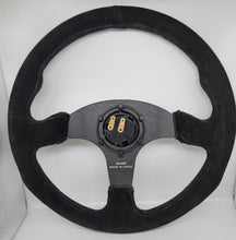 Load image into Gallery viewer, Brand New 14&quot; MUGEN Style Racing Black Stitching Leather Suede Sport Steering Wheel w Horn Button