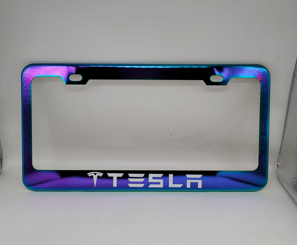 Brand New Universal 1PCS TESLA Neo Chrome Titanium Metal Steel License Plate Frame