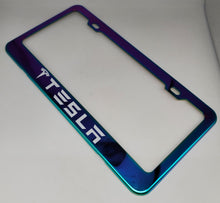 Load image into Gallery viewer, Brand New Universal 1PCS TESLA Neo Chrome Titanium Metal Steel License Plate Frame