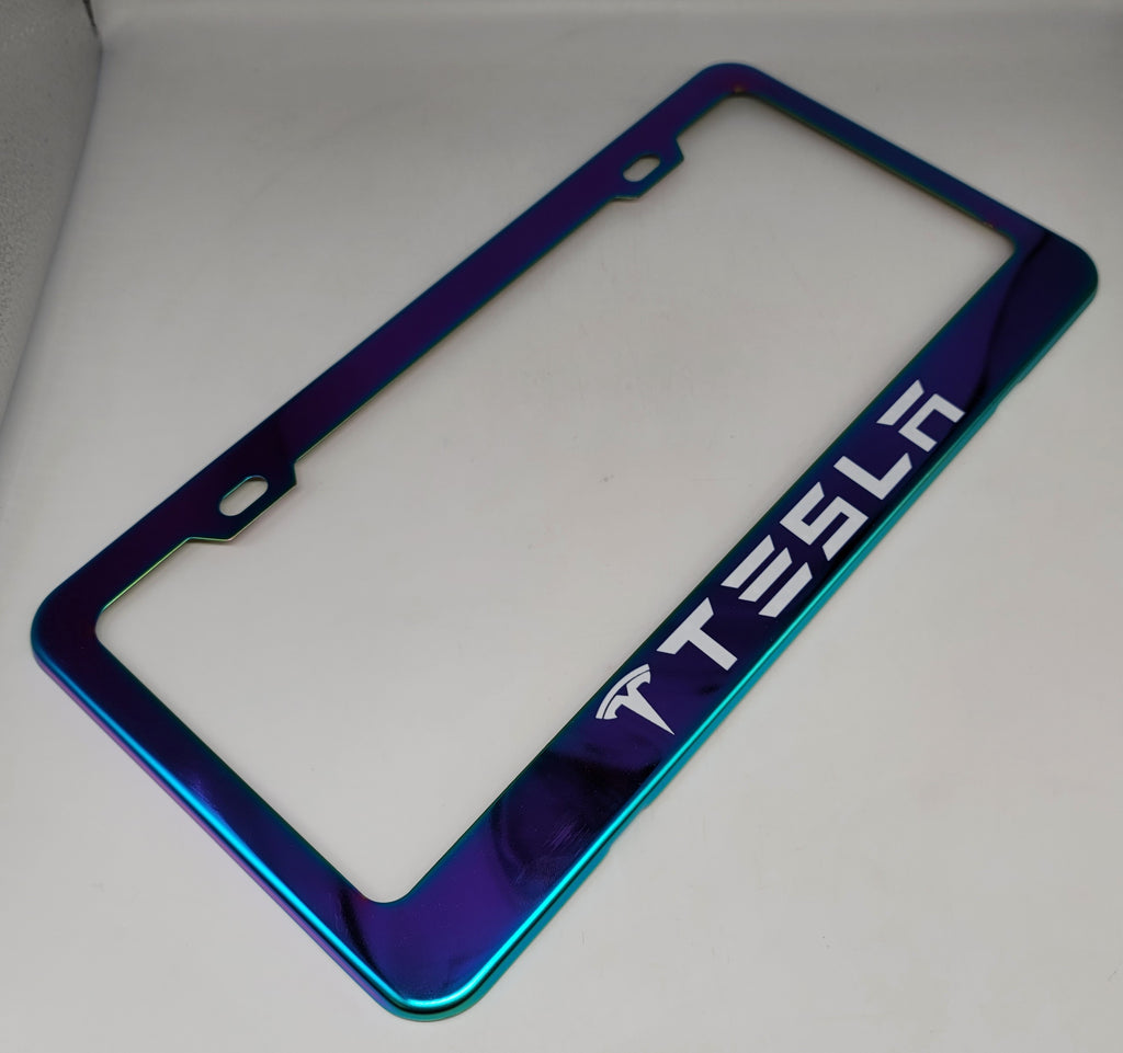 Brand New Universal 1PCS TESLA Neo Chrome Titanium Metal Steel License Plate Frame