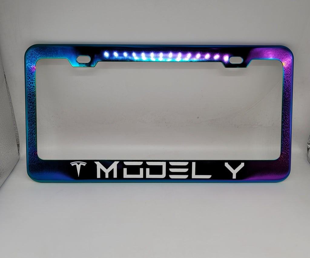 Brand New Universal 1PCS TESLA MODEL Y Neo Chrome Titanium Metal Steel License Plate Frame