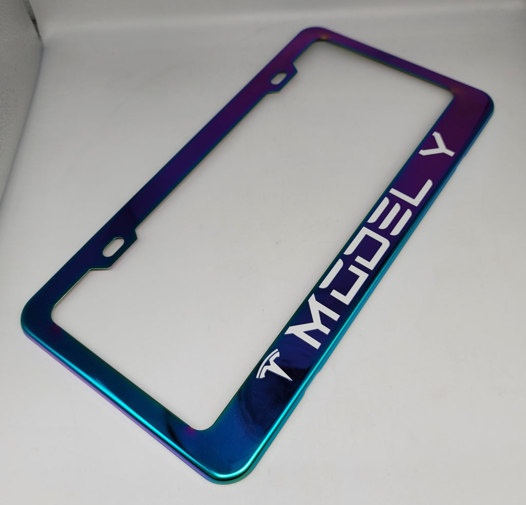 Brand New Universal 1PCS TESLA MODEL Y Neo Chrome Titanium Metal Steel License Plate Frame