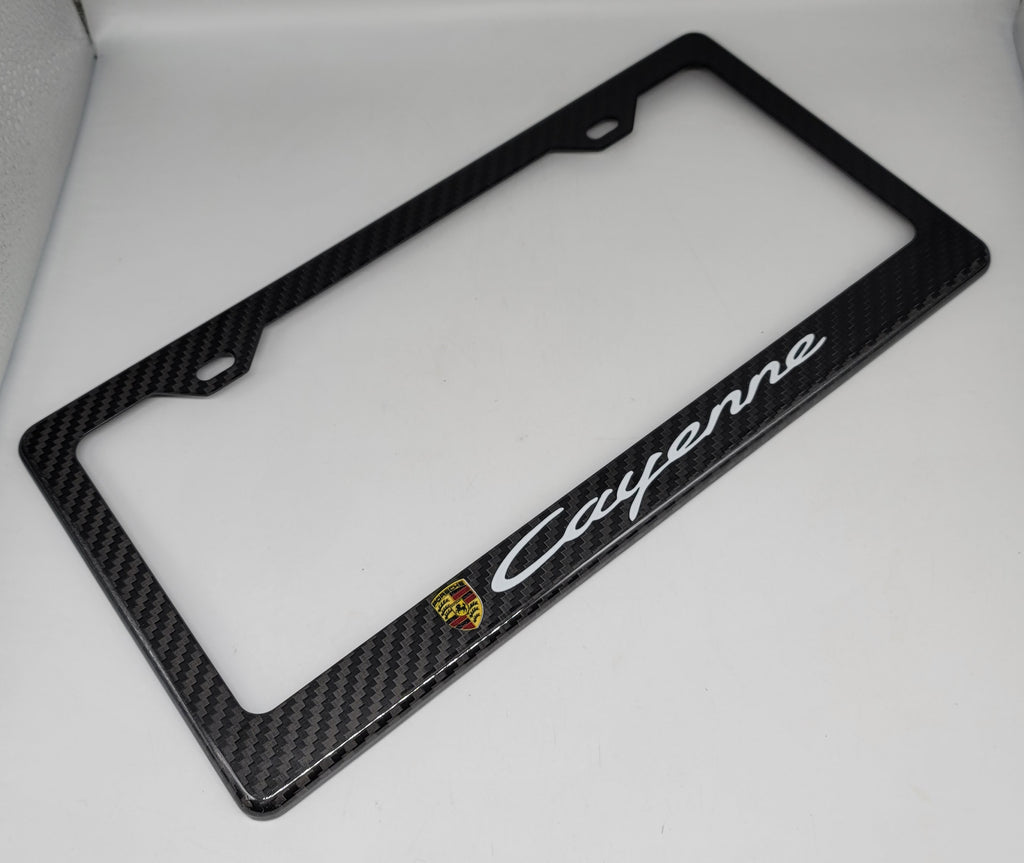 Brand New 1PCS PORSCHE CAYENNE 100% Real Carbon Fiber License Plate Frame Tag Cover Original 3K With Free Caps