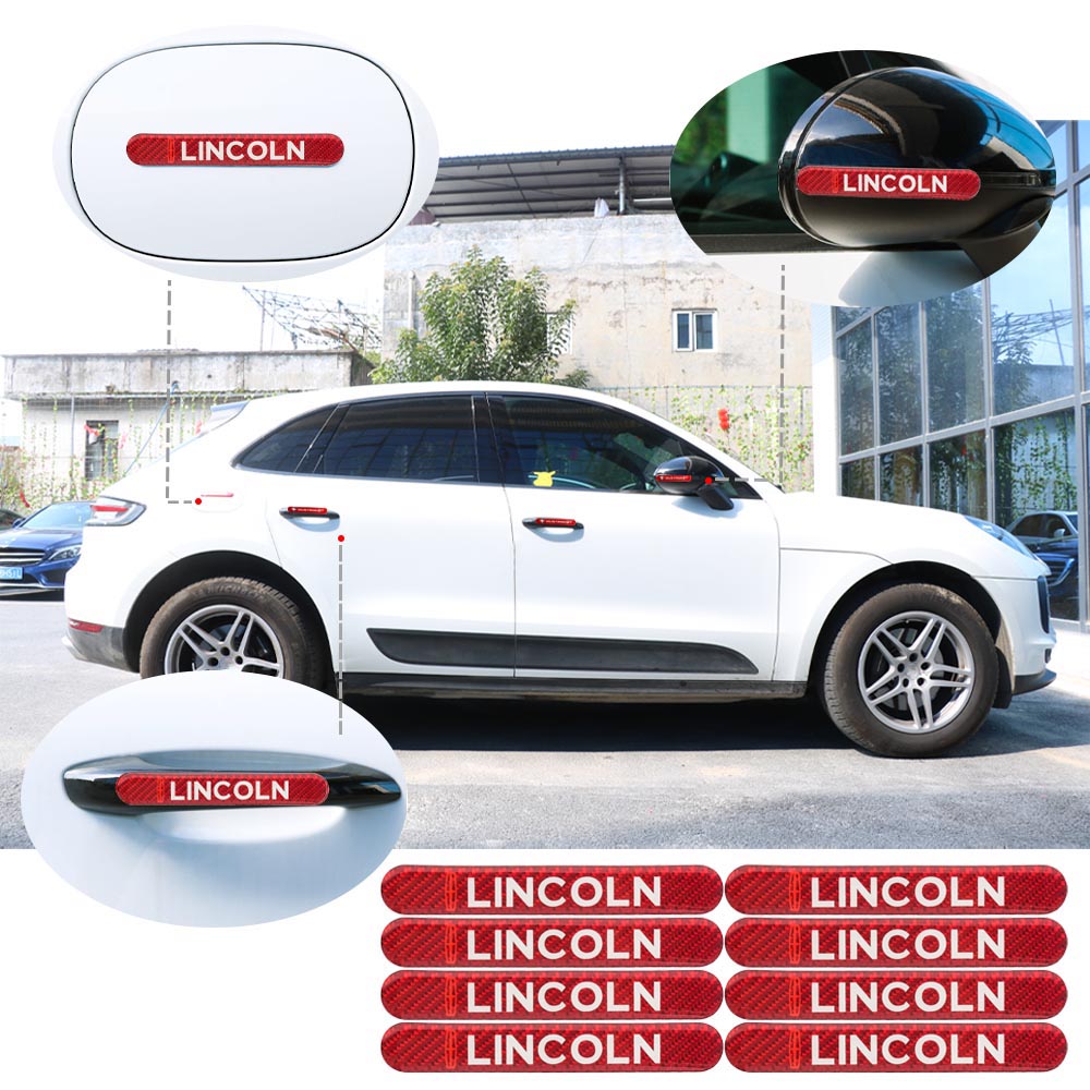 Brand New 8PCS Lincoln Real Carbon Fiber Red Car Trunk Side Fenders Door Badge Scratch Guard Sticker