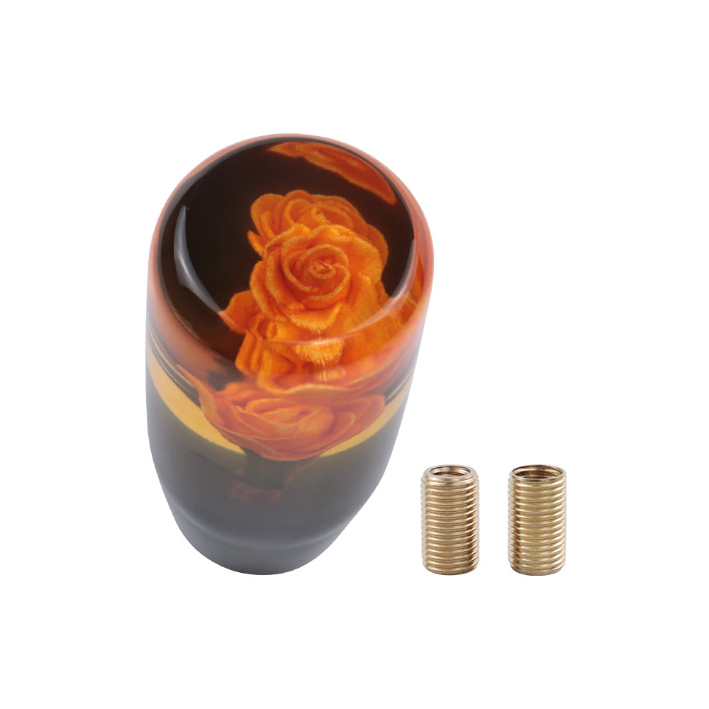 Brand New 1PCS Universal 10CM JDM Clear Orange Real Flowers Manual Car Black Base Racing Stick Shift Knob M8 M10 M12