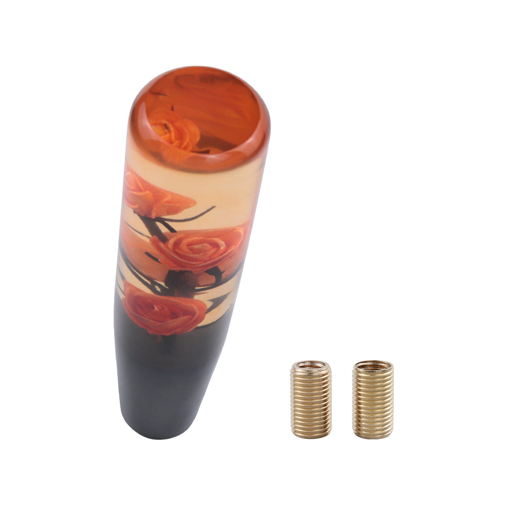 Brand New 1PCS Universal 20CM JDM Clear Orange Real Flowers Manual Car Black Base Racing Stick Shift Knob M8 M10 M12