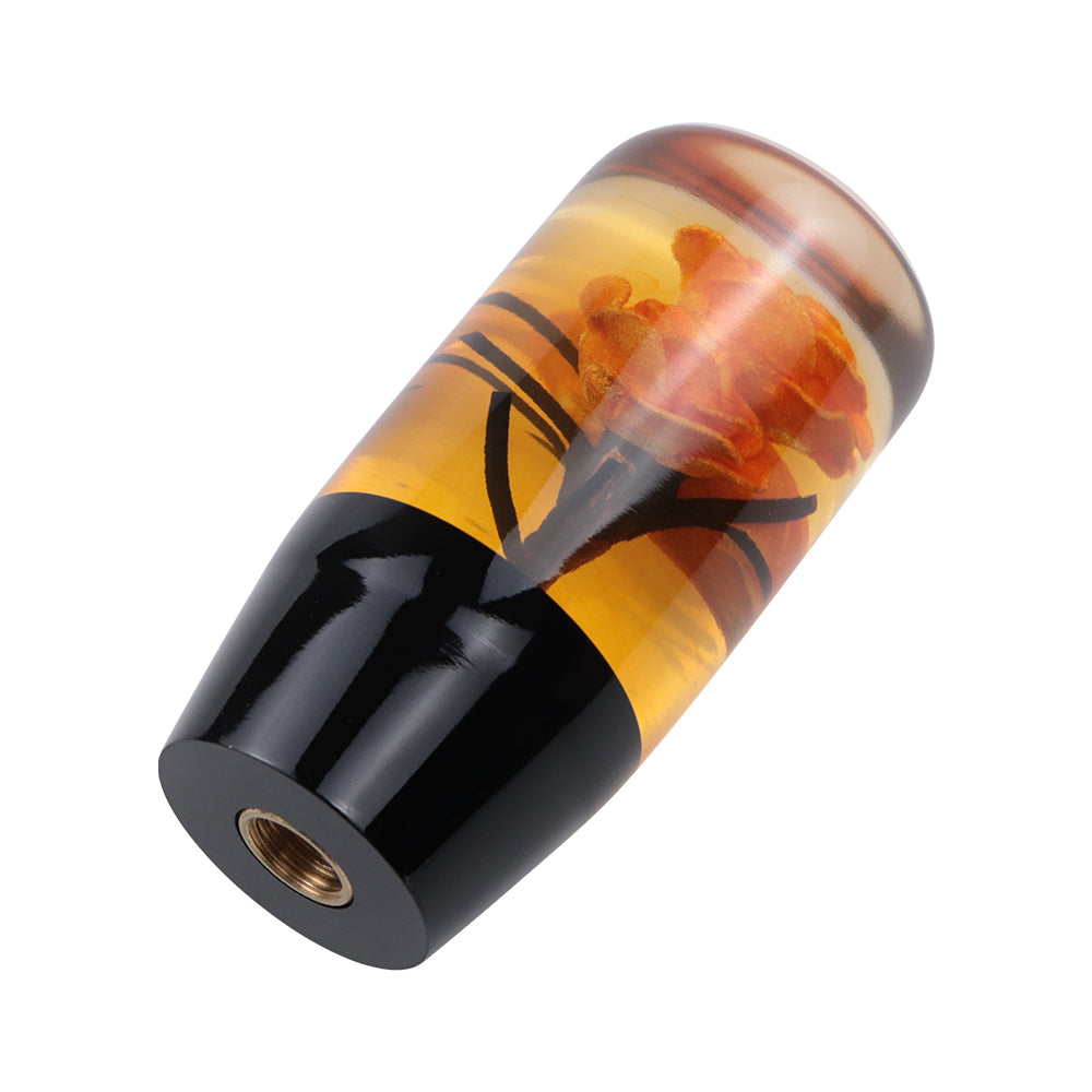 Brand New 1PCS Universal 10CM JDM Clear Orange Real Flowers Manual Car Black Base Racing Stick Shift Knob M8 M10 M12