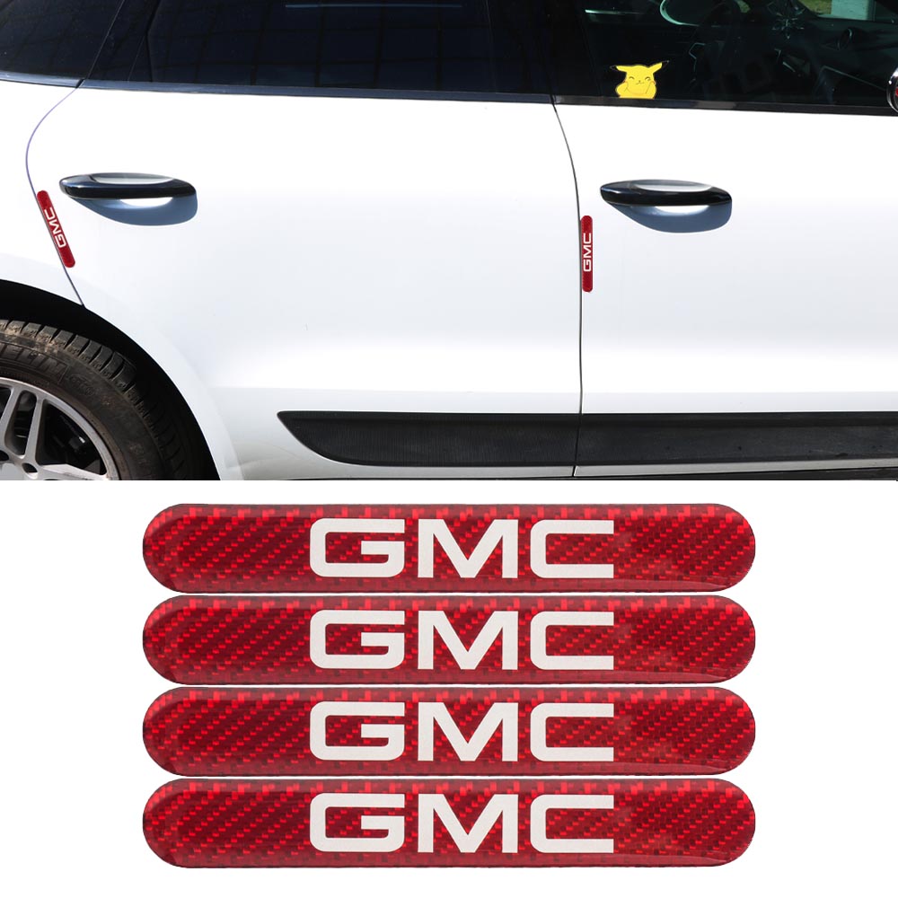 Brand New 4PCS GMC Real Carbon Fiber Red Car Trunk Side Fenders Door Badge Scratch Guard Sticker