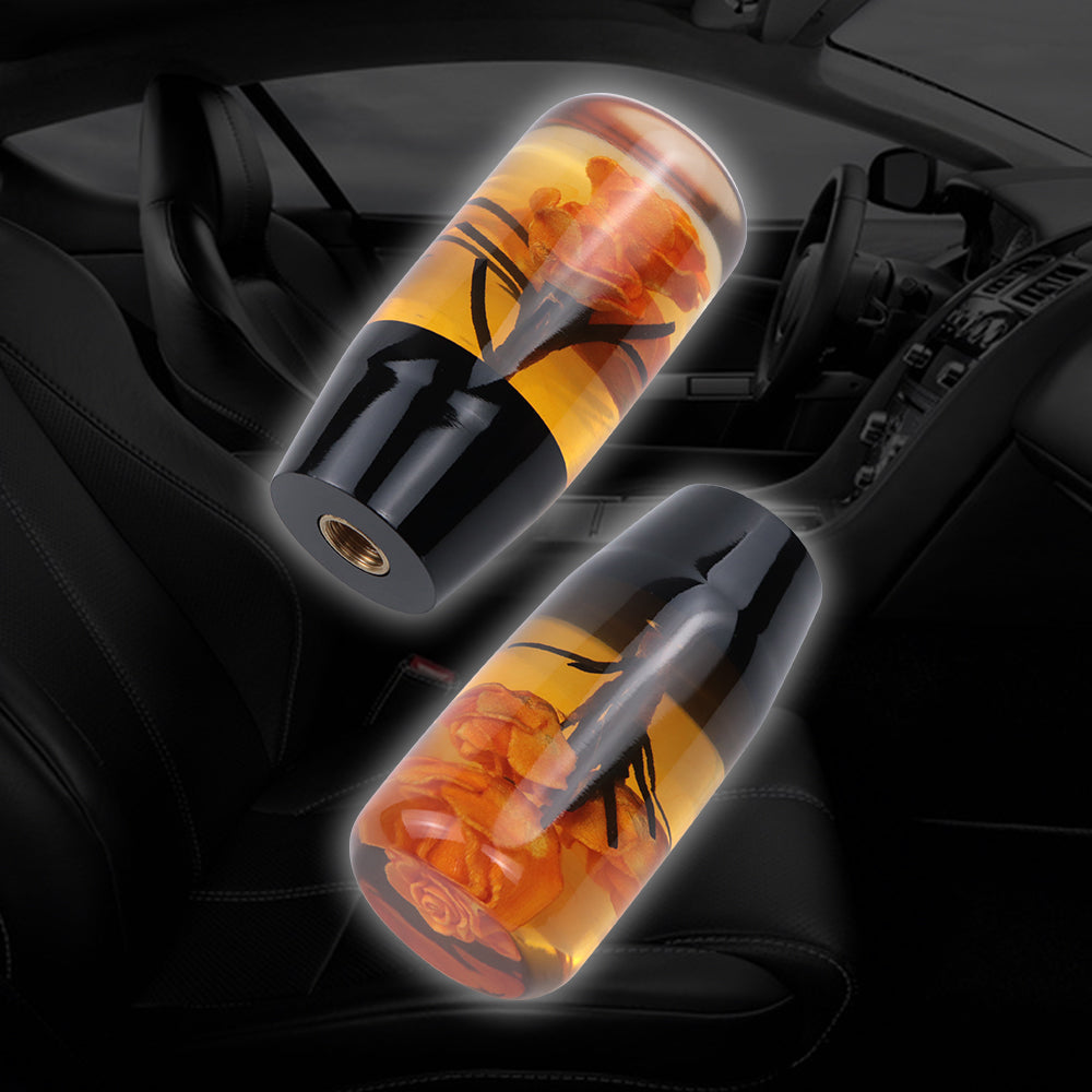 Brand New 1PCS Universal 10CM JDM Clear Orange Real Flowers Manual Car Black Base Racing Stick Shift Knob M8 M10 M12